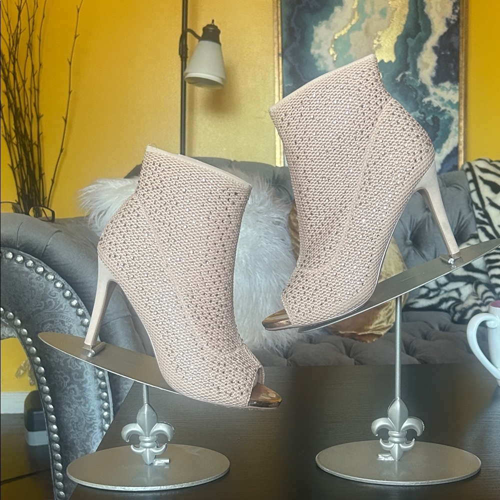 Elegant Cream Peep-Toe Ankle Boots